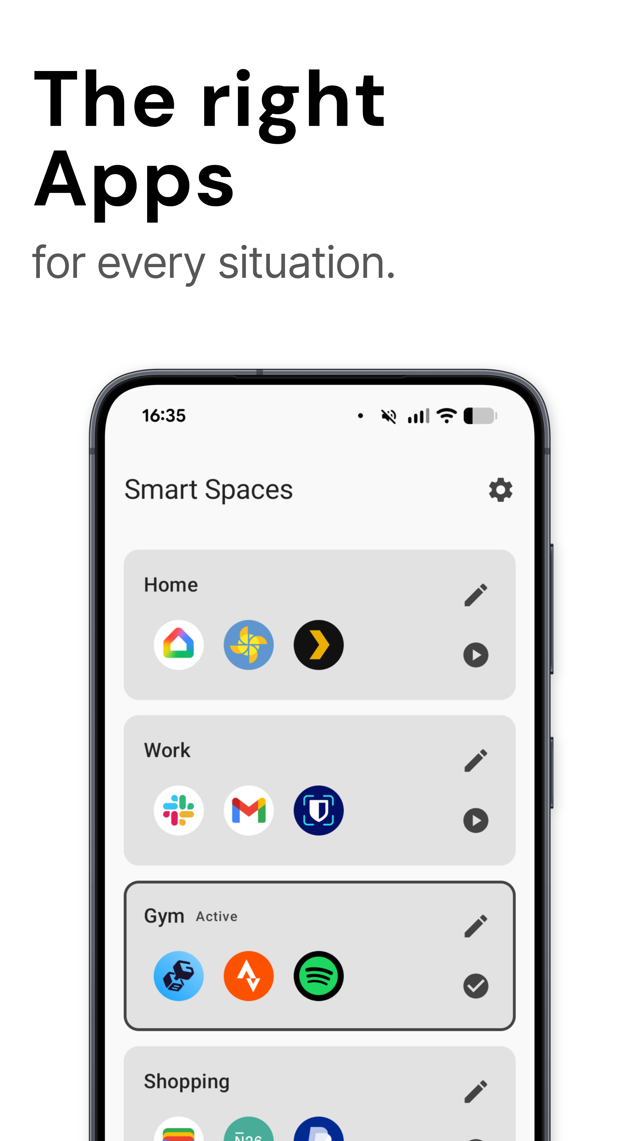 Smart Spaces list of configured spaces